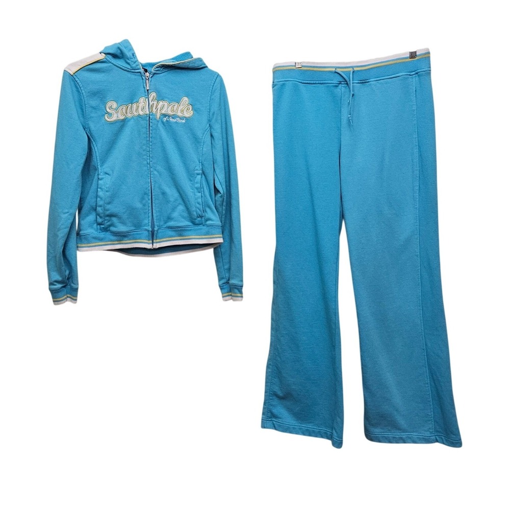 VINTAGE Southpole Tracksuit XL Blue Zip Hoodie Wide Leg Pants Y2K Streetwear 90s